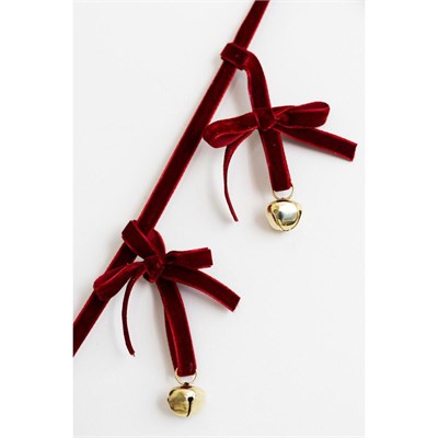 Beige & Stone Yılbaşı Kadife Kurdele Gold Zilli Zincir Noel Çam Ağaç Süsü