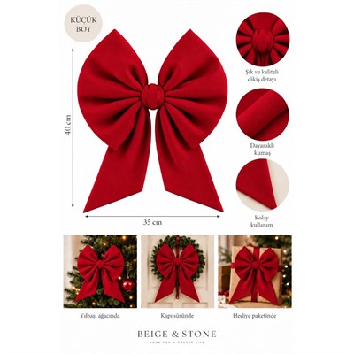 Beige & Stone Yıllbaşı Ağaç Süs Noel Kırmızı Fiyonk 30x35 Cm Küçük