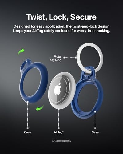 Belkin AirTag anahtarlık kılıfı (Air Tag için güvenli tutucu koruyucu kılıf, çizilmeye karşı korumalı aksesuar), 2li paket, mavi