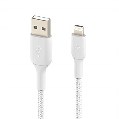 Belkin Örgülü Lightning Kablosu (iPhone, iPad, AirPods için Boost Charge Lightning/USB Kablosu) MFi Sertifikalı iPhone Şarj Cihazı, Örgülü Lightning Kablosu (2m, Beyaz) - Seçenekler: 1 metre, 2 metre