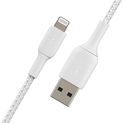 Belkin Örgülü Lightning Kablosu (iPhone, iPad, AirPods için Boost Charge Lightning/USB Kablosu) MFi Sertifikalı iPhone Şarj Cihazı, Örgülü Lightning Kablosu (2m, Beyaz) - Seçenekler: 1 metre, 2 metre