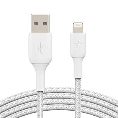 Belkin Örgülü Lightning Kablosu (iPhone, iPad, AirPods için Boost Charge Lightning/USB Kablosu) MFi Sertifikalı iPhone Şarj Cihazı, Örgülü Lightning Kablosu (2m, Beyaz) - Seçenekler: 1 metre, 2 metre