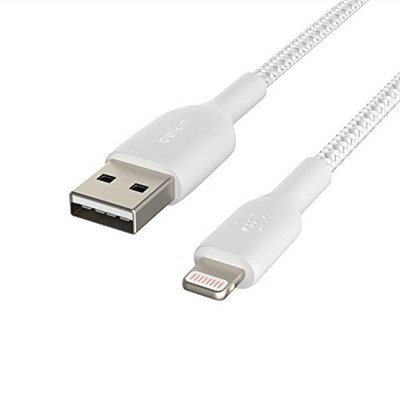 Belkin Örgülü Lightning Kablosu (iPhone, iPad, AirPods için Boost Charge Lightning/USB Kablosu) MFi Sertifikalı iPhone Şarj Cihazı, Örgülü Lightning Kablosu (2m, Beyaz) - Seçenekler: 1 metre, 2 metre