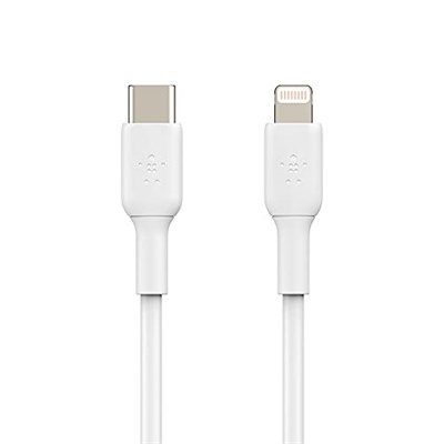 Belkin USB-Cden Lightning Kablosuna (iPhone 14 ve önceki modeller için; MFi sertifikalı Boost Charge USB-C kablosu; Beyaz, 2 m)