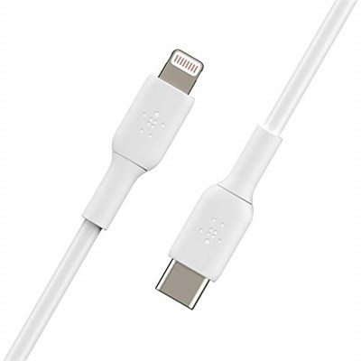 Belkin USB-Cden Lightning Kablosuna (iPhone 14 ve önceki modeller için; MFi sertifikalı Boost Charge USB-C kablosu; Beyaz, 2 m)