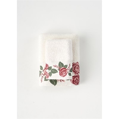 Bella Maison %100 Pamuk Rose Baskılı El Havlusu Krem (30x50 Cm) Krem