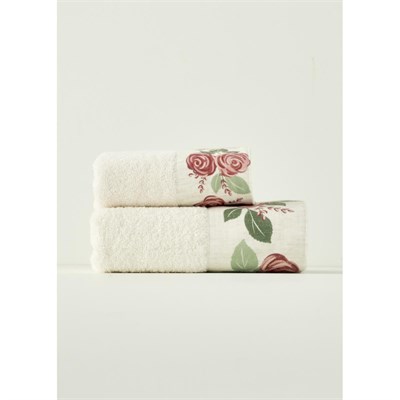 Bella Maison %100 Pamuk Rose Baskılı El Havlusu Krem (30x50 Cm) Krem