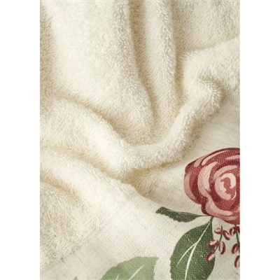 Bella Maison %100 Pamuk Rose Baskılı Yüz Havlusu Krem (50x90 Cm) Krem