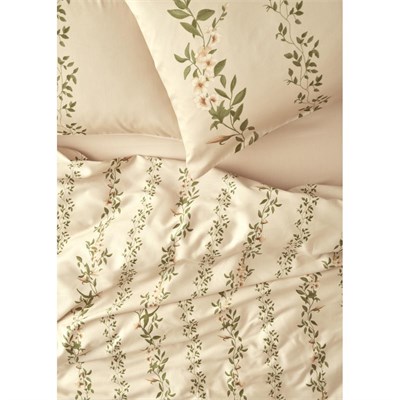 Bella Maison %100 Pamuk Saten Flora Çift Kişilik Nevresim Takımı Bej (200x220 Cm) Bej