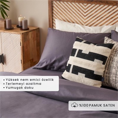 Bella Maison %100 Pamuk Saten Supreme Basic Çift Kişilik Nevresim Seti Antrasit (200x220 Cm) Antrasit