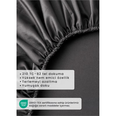 Bella Maison %100 Pamuk Saten Supreme Çift Kişilik Lastikli Çarşaf Antrasit (160x200x35 Cm) Antrasit