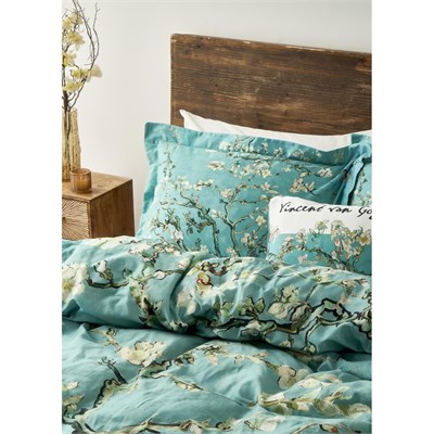 Bella Maison %100 Pamuk Saten Van Gogh Almond Blossom King Size Nevresim Takımı Turkuaz (240x220 Cm) Çift Kişilik Xl-turkuaz