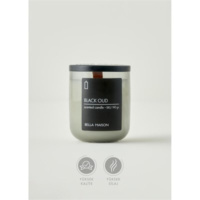 Bella Maison Black Oud Ahşap Fitilli Soy Wax Mum Antrasit
