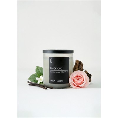 Bella Maison Black Oud Ahşap Fitilli Soy Wax Mum Antrasit