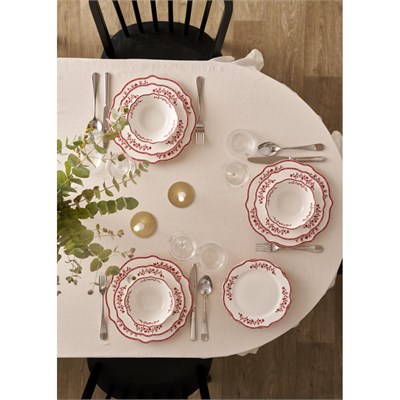 Bella Maison Catherine New Bone Porselen 24 Parça 6 Kişilik Yemek Takımı Kırmızı Kırmızı