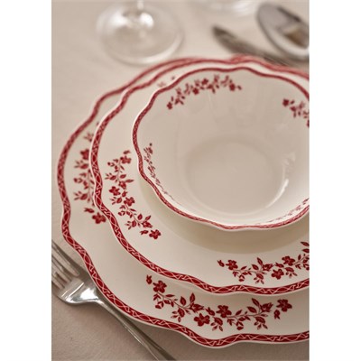 Bella Maison Catherine New Bone Porselen 24 Parça 6 Kişilik Yemek Takımı Kırmızı Kırmızı