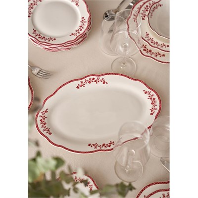 Bella Maison Catherine New Bone Porselen Sunum Tabağı Kırmızı (35,5 Cm) Kırmızı