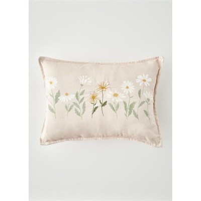 Bella Maison Daisy Volanlı Kenar Nakışlı Dekoratif Yastık Kılıfı Bej (35x50 Cm) Bej