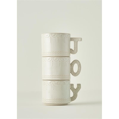 Bella Maison Joy Stoneware Yılbaşı 3lü Kupa Seti Krem (390 Cc) Krem