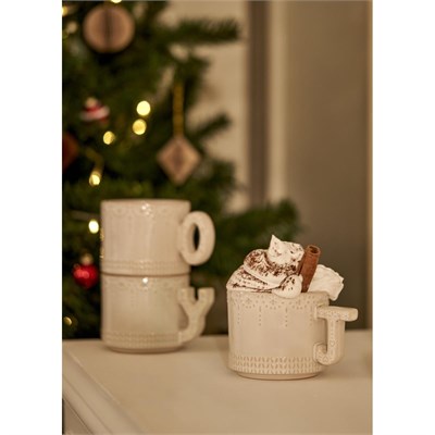 Bella Maison Joy Stoneware Yılbaşı 3lü Kupa Seti Krem (390 Cc) Krem