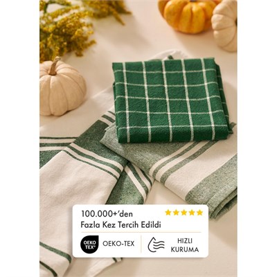 Bella Maison Juno Kurulama Bezi 3lü Yeşil (45x65 Cm) Yeşil