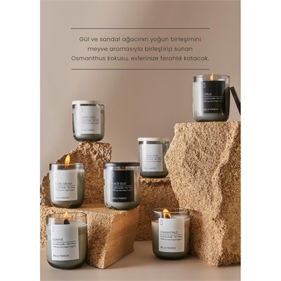 Bella Maison Osmanthus Ahşap Fitilli Soy Wax Mum Antrasit