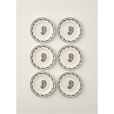 Bella Maison Paisley 6lı Porselen Pasta Tabağı Seti Mavi (21 Cm) Mavi