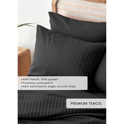 Bella Maison Premium Tencel Çift Kişilik Saten Nevresim Seti Antrasit (200x220 Cm) Antrasit