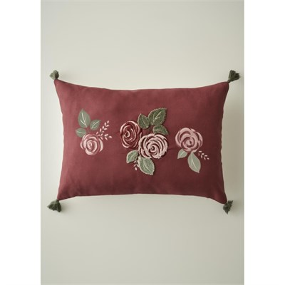 Bella Maison Rose Nakışlı Kırlent Kılıfı Mürdüm (35x50 Cm) Mürdüm
