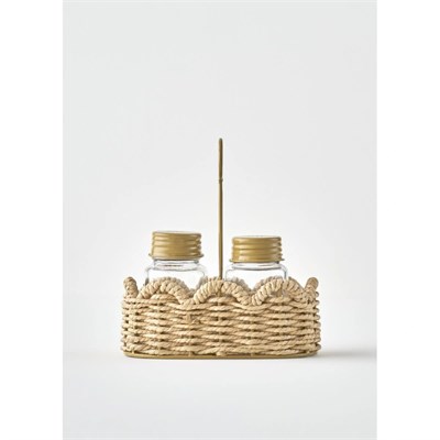 Bella Maison Scallop Cam Tuzluk Biberlik Seti Naturel (16,5x9,5x18 Cm) Koyu Bej