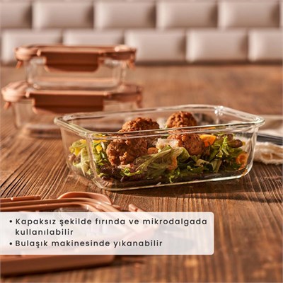 Bella Maison Terra 3lü Cam Saklama Kabı Seti Bej