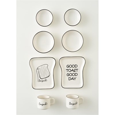 Bella Maison Toast Seramik 8 Parça 2 Kişilik Kahvaltı Takımı Siyah Siyah