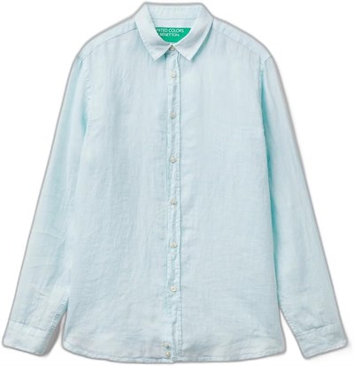 Benetton Erkek Açık Yeşil%100 Keten Gömlek
