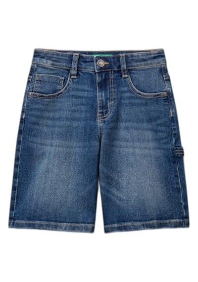 Benetton Erkek Çocuk Açık Denim Taş Yıkama Straight Fit Denim Bermuda Şort