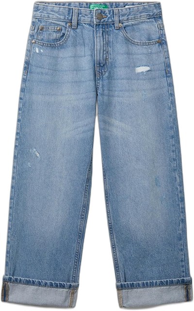 Benetton Erkek Çocuk Açık Denim Yırtıklı Eskitilmiş Efektli Straight Fit Denim Pantolon