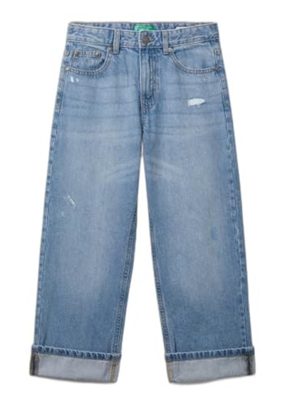 Benetton Erkek Çocuk Açık Denim Yırtıklı Eskitilmiş Efektli Straight Fit Denim Pantolon