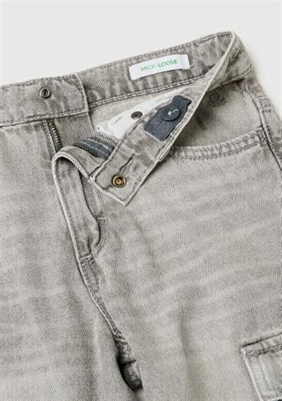 Benetton Erkek Çocuk Beyaz Cep Detaylı Logo İşlemeli Rahat Kalıp Denim Pantolon