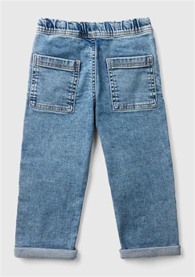 Benetton Erkek Çocuk Denim Beli Lastikli Büzgü İpli Kıvrık Paça Denim Pantolon