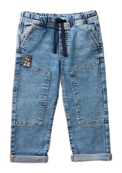 Benetton Erkek Çocuk Denim Beli Lastikli Büzgü İpli Kıvrık Paça Denim Pantolon