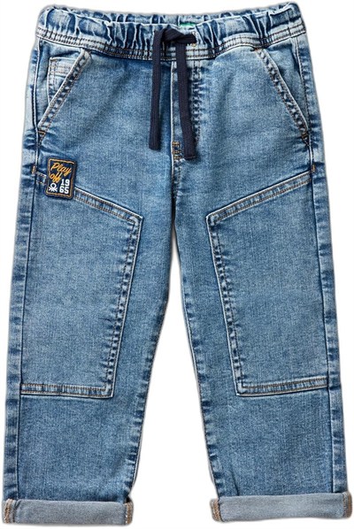 Benetton Erkek Çocuk Denim Beli Lastikli Büzgü İpli Kıvrık Paça Denim Pantolon
