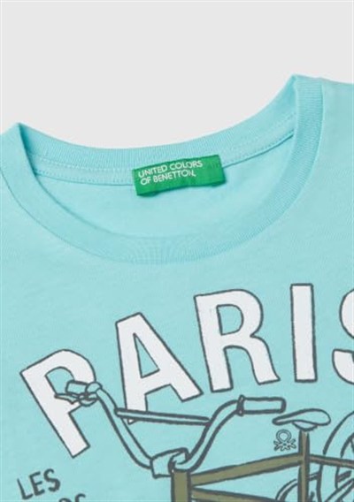 Benetton Erkek Çocuk Ekru Grafik Baskılı T-Shirt