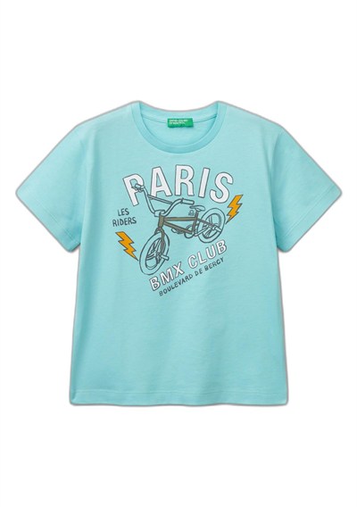 Benetton Erkek Çocuk Ekru Grafik Baskılı T-Shirt