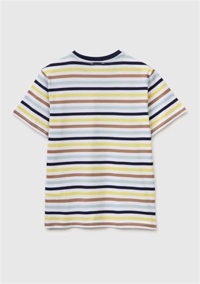 Benetton Erkek Çocuk Kırmızı Mix Çok Renkli Logo İşlemeli Çizgili T-Shirt