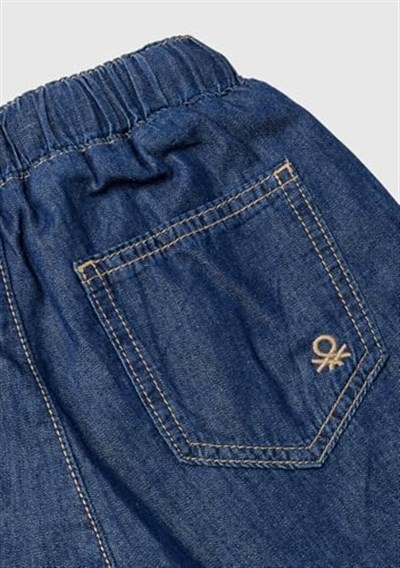 Benetton Erkek Çocuk Koyu Denim Arka Cebi Logo Detaylı Büzgü İpli Kıvrık Paça Denim Pantolon