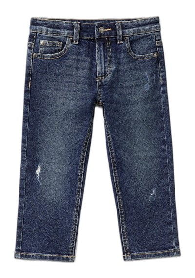 Benetton Erkek Çocuk Koyu Denim Arka Cebi Logolu 5 Cepli Streç Denim Pantolon