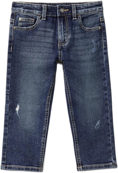 Benetton Erkek Çocuk Koyu Denim Arka Cebi Logolu 5 Cepli Streç Denim Pantolon