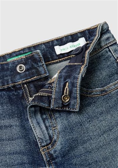 Benetton Erkek Çocuk Koyu Denim Arka Cebi Logolu 5 Cepli Streç Denim Pantolon