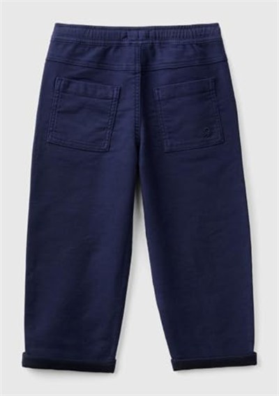 Benetton Erkek Çocuk Lacivert Arka Cebi Logolu Beli Büzgü İpli Kıvrık Paça Pantolon