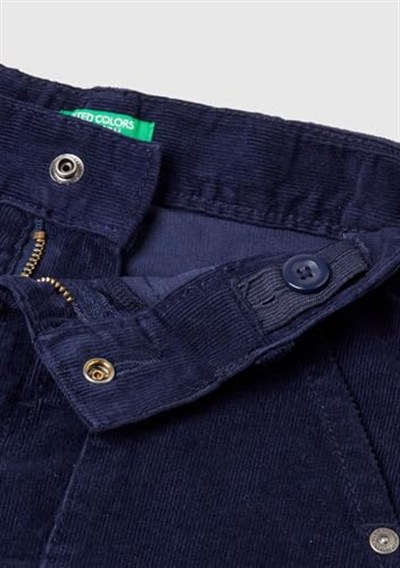 Benetton Erkek Çocuk Lacivert Arka Cebi Logo Detaylı Lastik Paça Kadife Pantolon