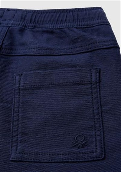 Benetton Erkek Çocuk Lacivert Arka Cebi Logolu Beli Büzgü İpli Kıvrık Paça Pantolon